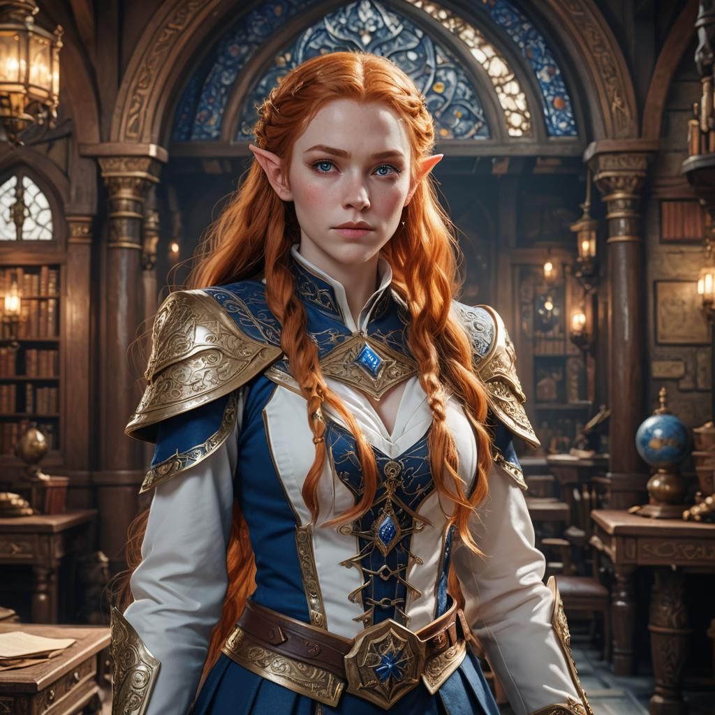 Hyperrealistic Snow Elf Girl in School Uniform