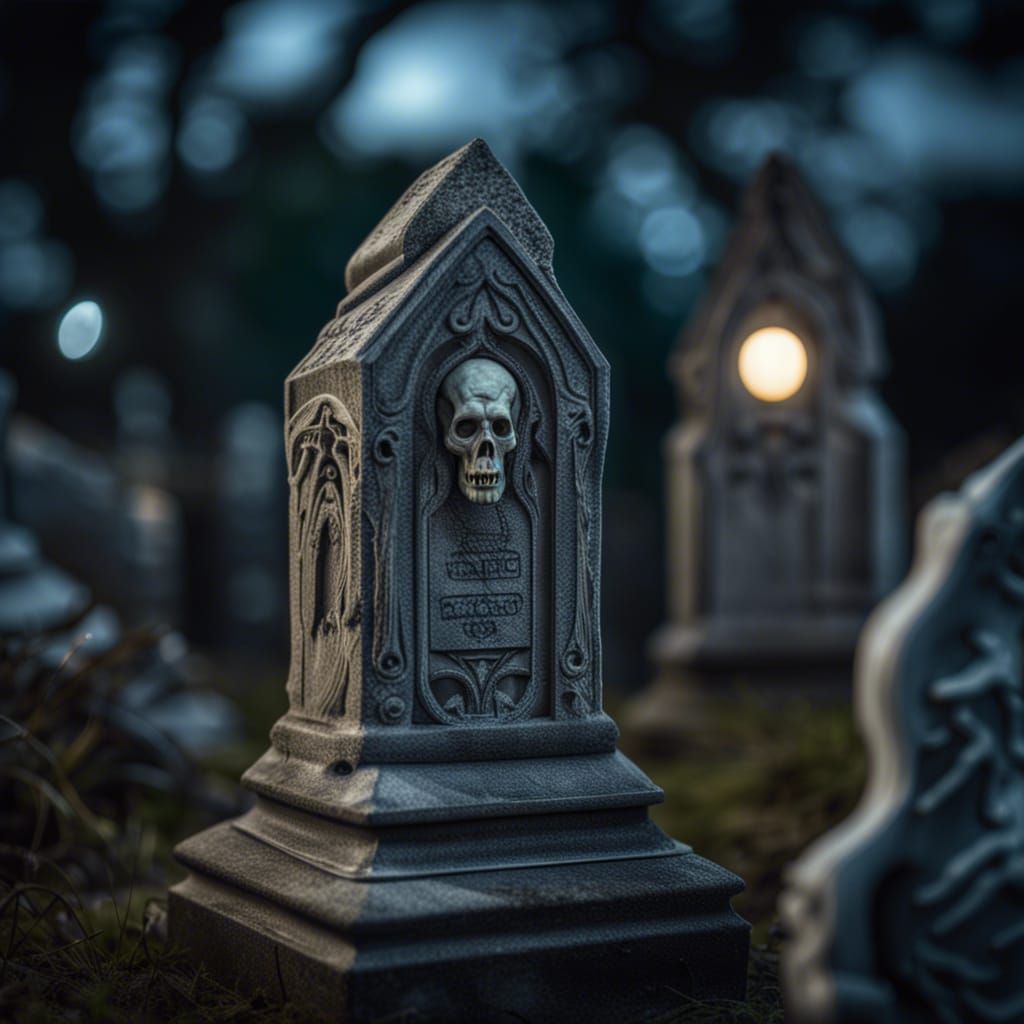 Spooky Ghost in Graveyard at Full Moon