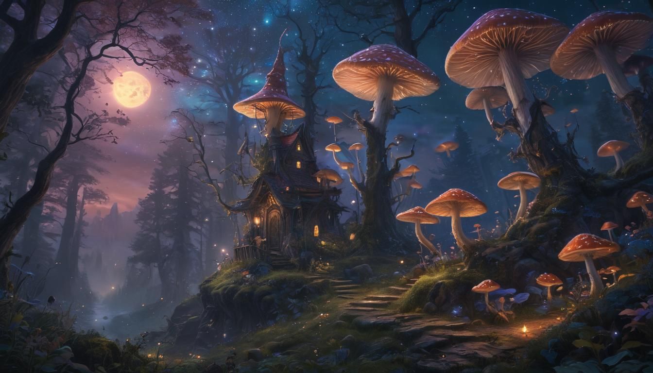 Mystical Wizard in Ethereal Fantasy Landscape