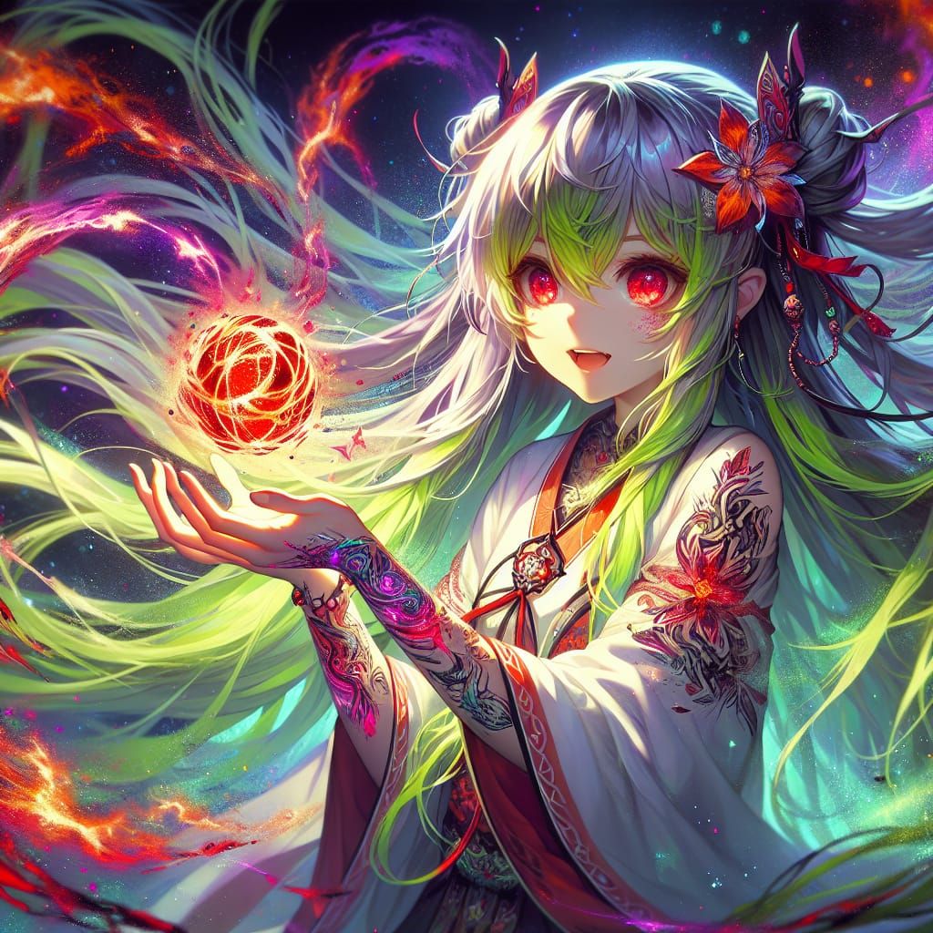 Anime Vampire Girl Conjuring Blood Magic Sphere