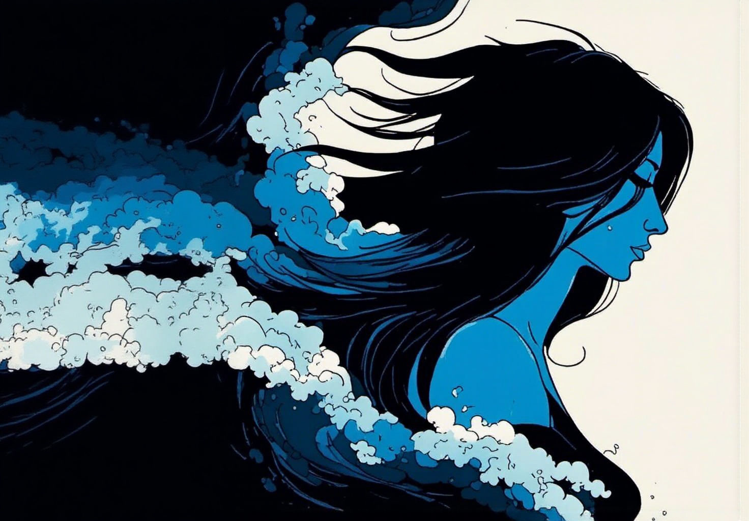 Blue Shaman Woman in Moebius-Inspired Minimalism