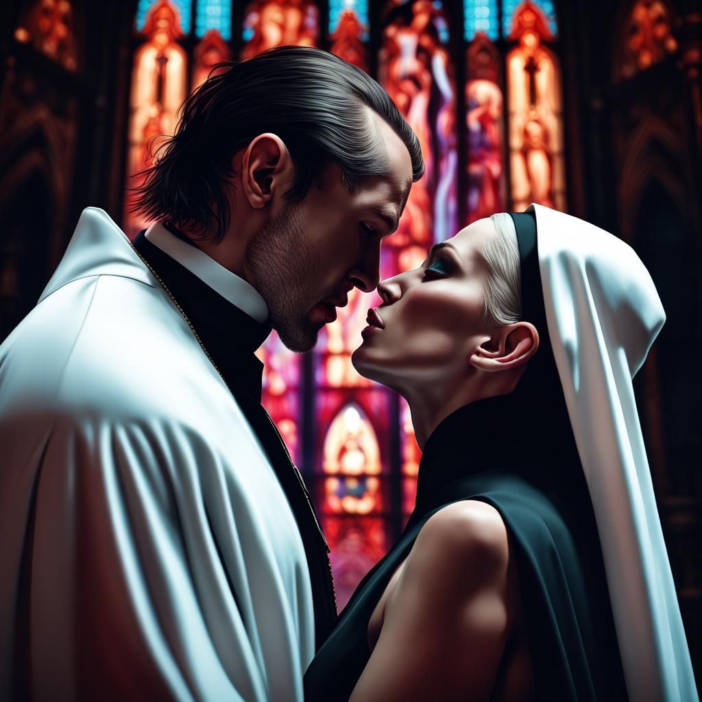 Passionate Kiss in Front of Psychedelic Church