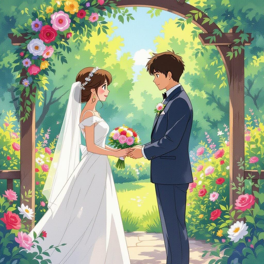 Gian and Suneo's Whimsical Outdoor Wedding, Watercolor Style