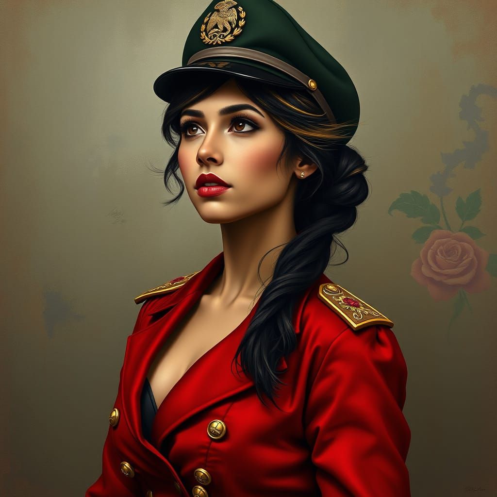 Latina Commander in Ornate Military Uniform