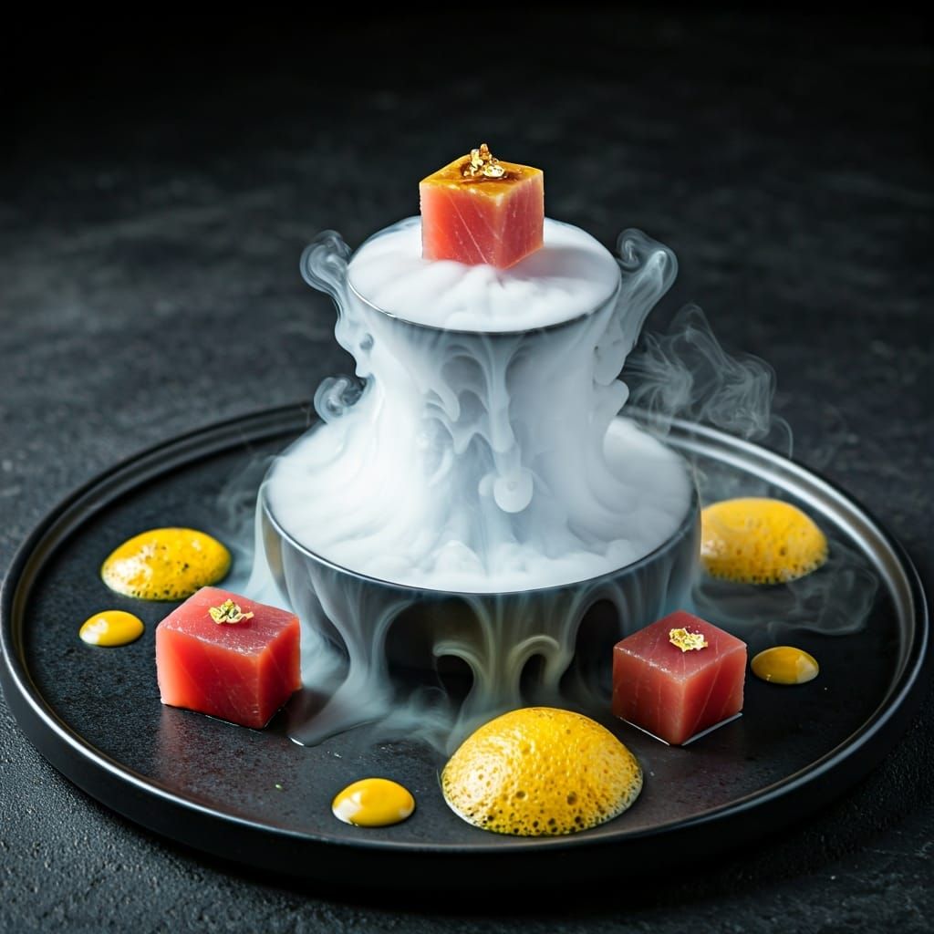 Surreal Biomechanical Dish with Dry Ice Smoke