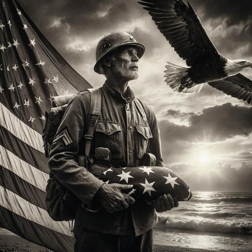 American Veteran Honors Sunset, Vintage Photography