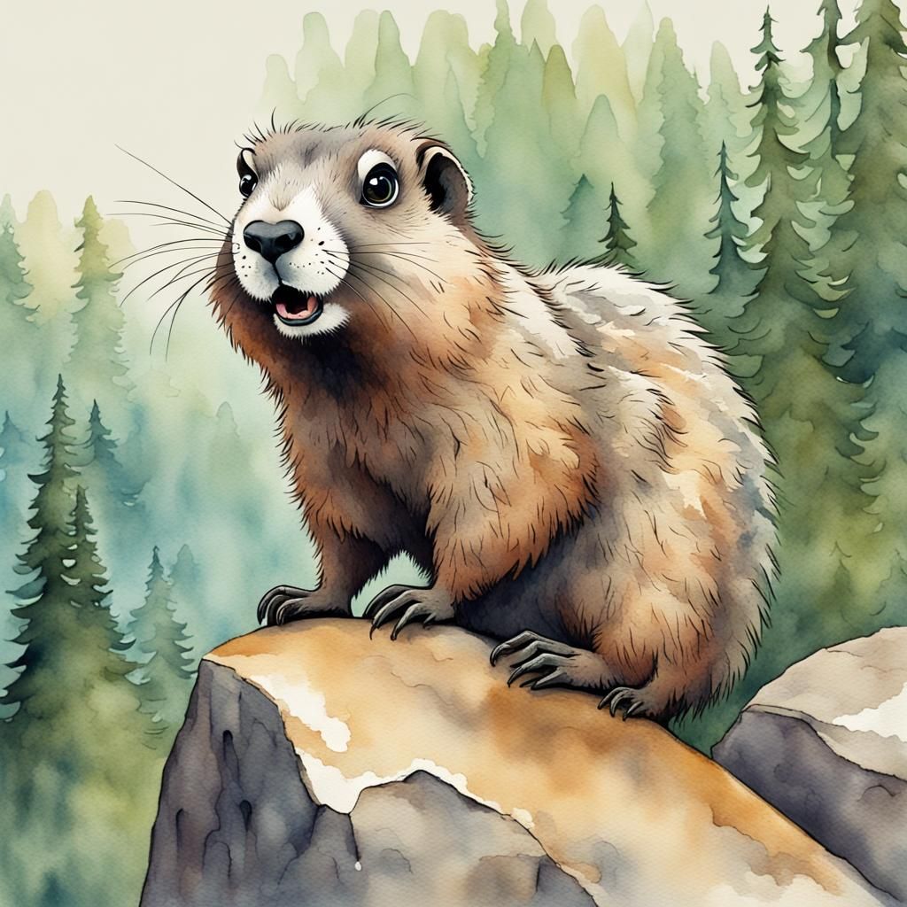 Zany Whimsical Crazy Distinctive Odd Marmot on a Rock :: Qui...