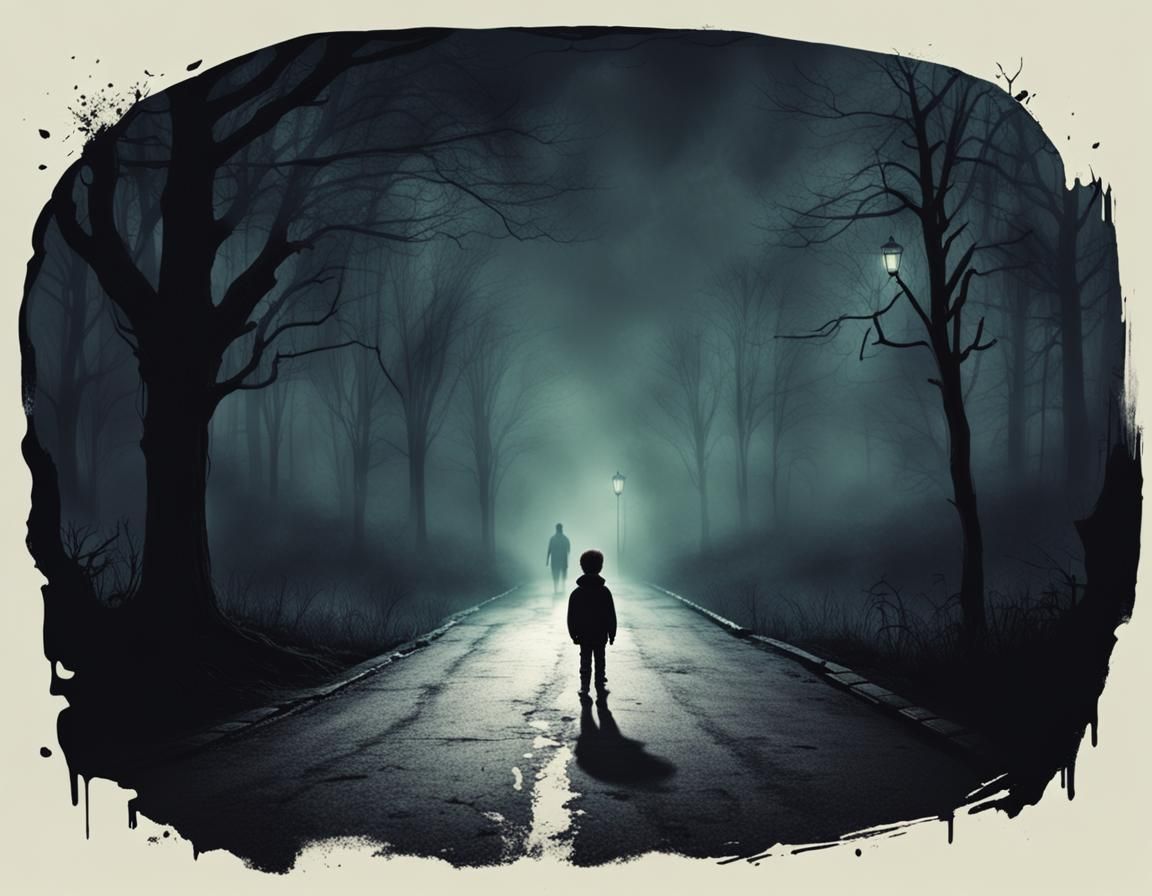 Eerie Encounter on a Misty Road at Night
