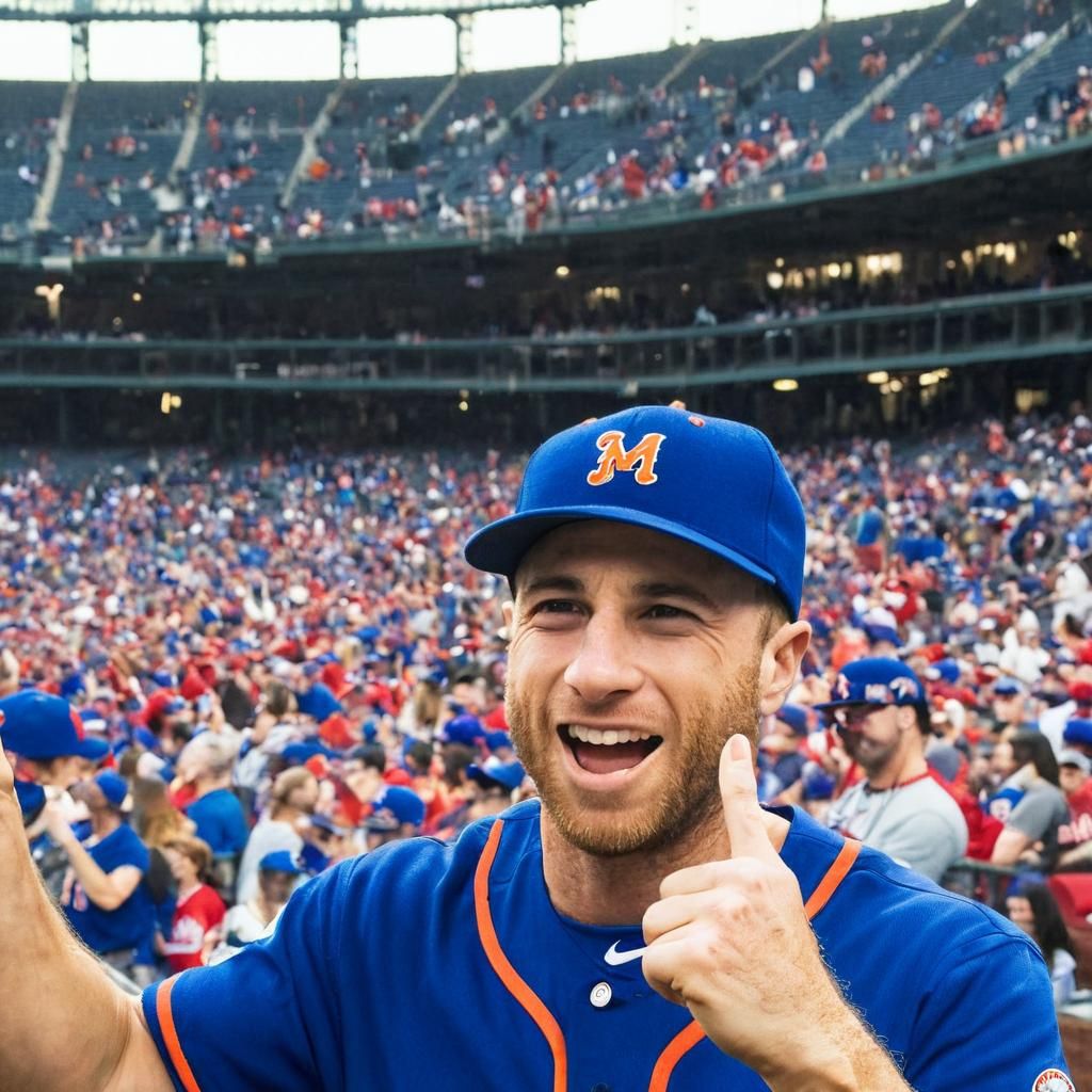 Mets Fan Celebrates as Grimace Watches