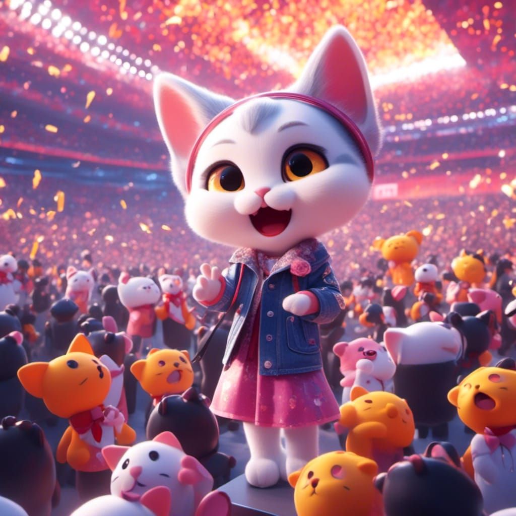 Excited Cat Attends Pop Concert