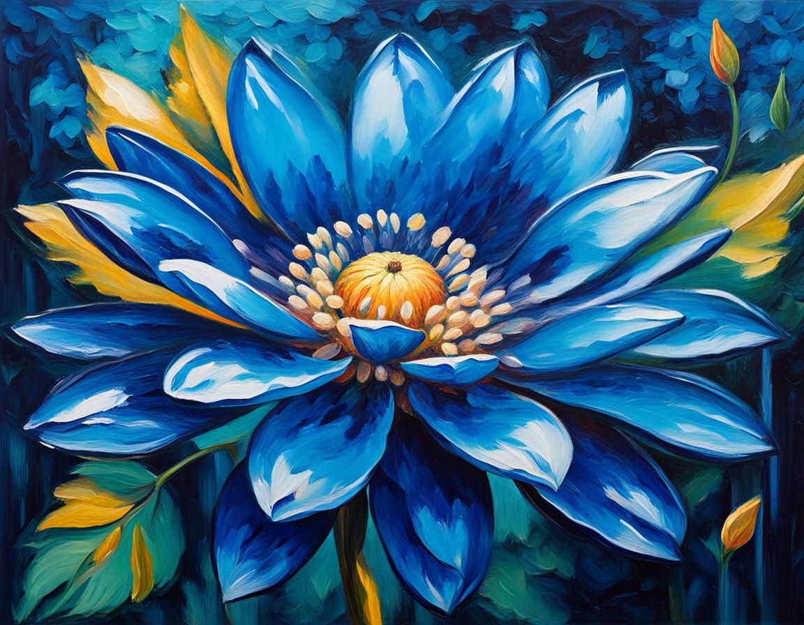 Blue Semi-Transparent Flower in Expressionist Style
