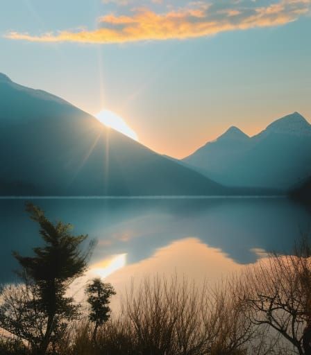 Picturesque Sunrise Over Mountain Peaks