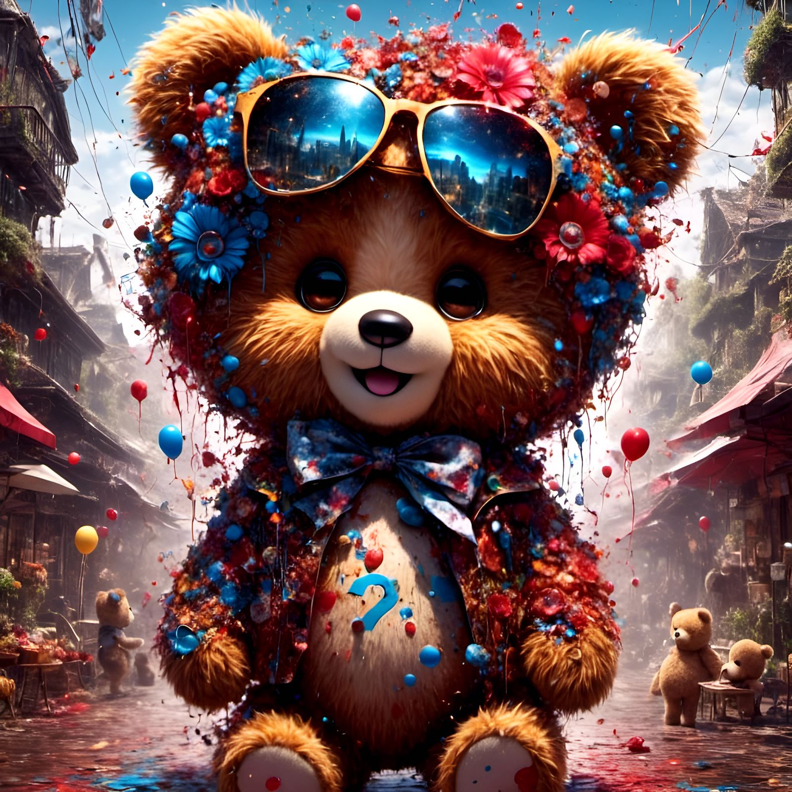 Adorable Teddy Bear with Graffiti in Cartoon Style