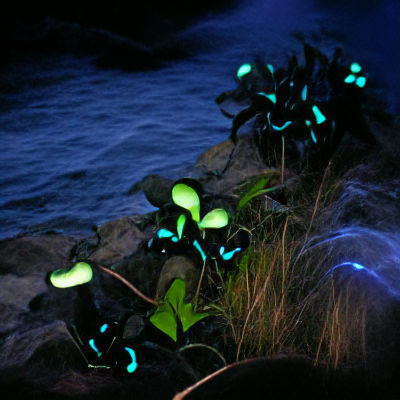 Field of Glowing Bioluminescent Plants