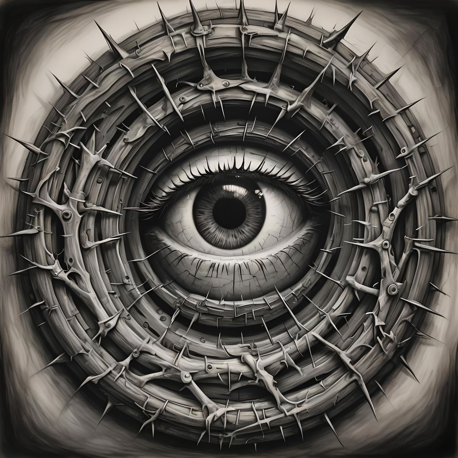 Hyperdetailed Charcoal Drawing: Crown of Thorns