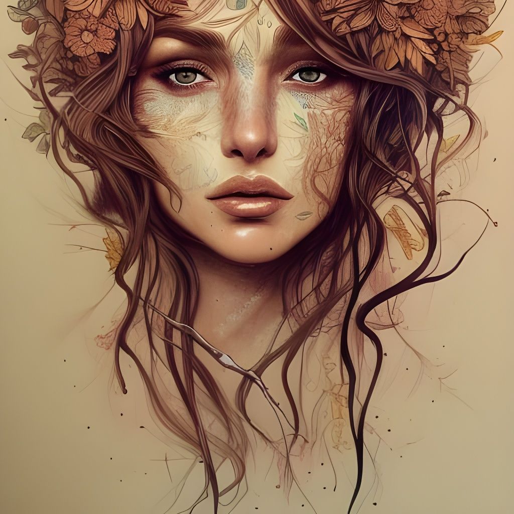 Ornate Portrait of a Beautiful Forest Dryad