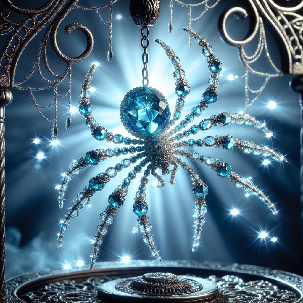 Bioluminescent Gem Spider Suspended in Ethereal Light