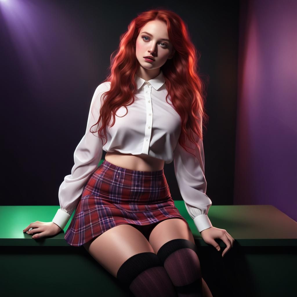 Photorealistic 3D Render of a Redhead in a Dark Room