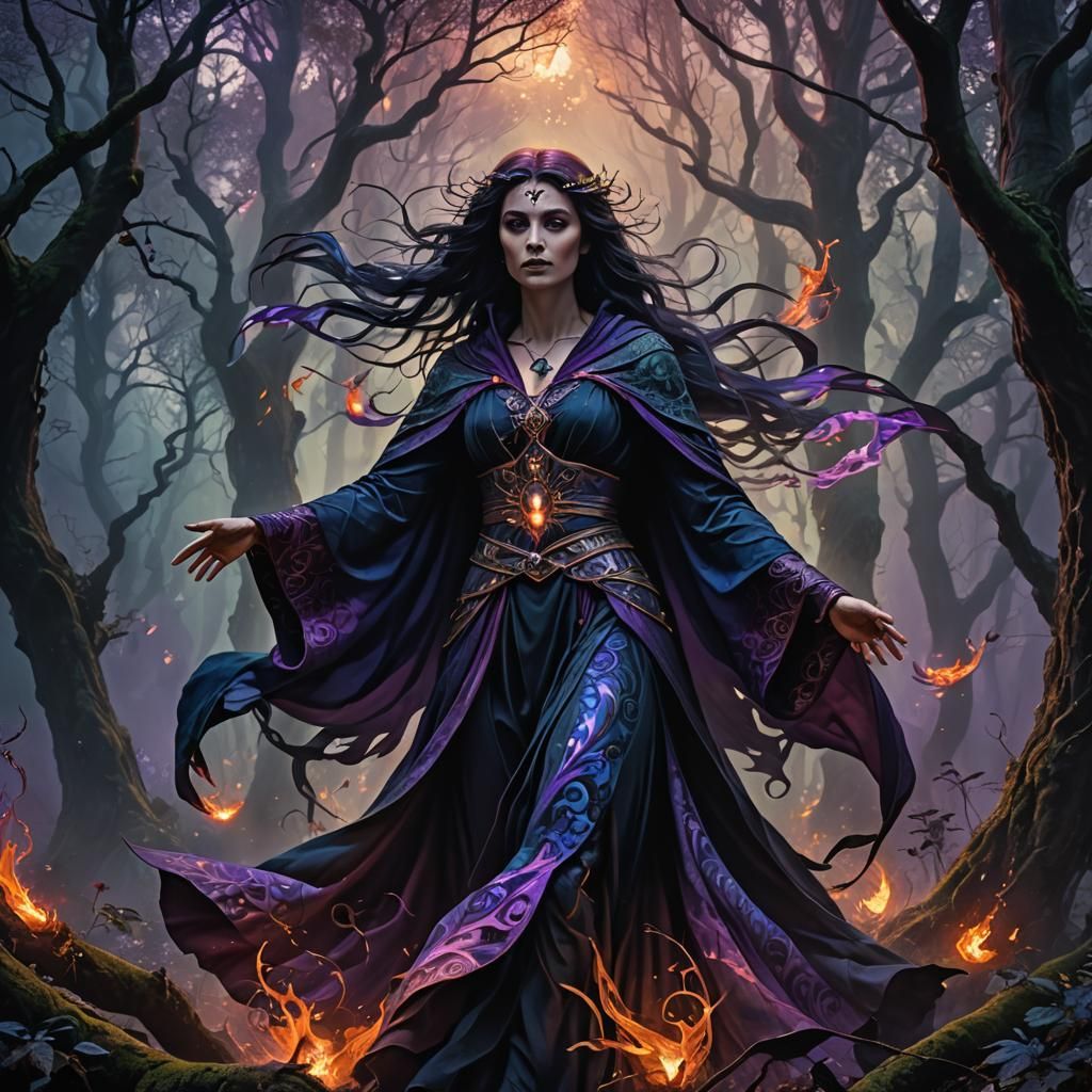 Morrigan Casts Dark Magic in Expressionist Fantasy Art