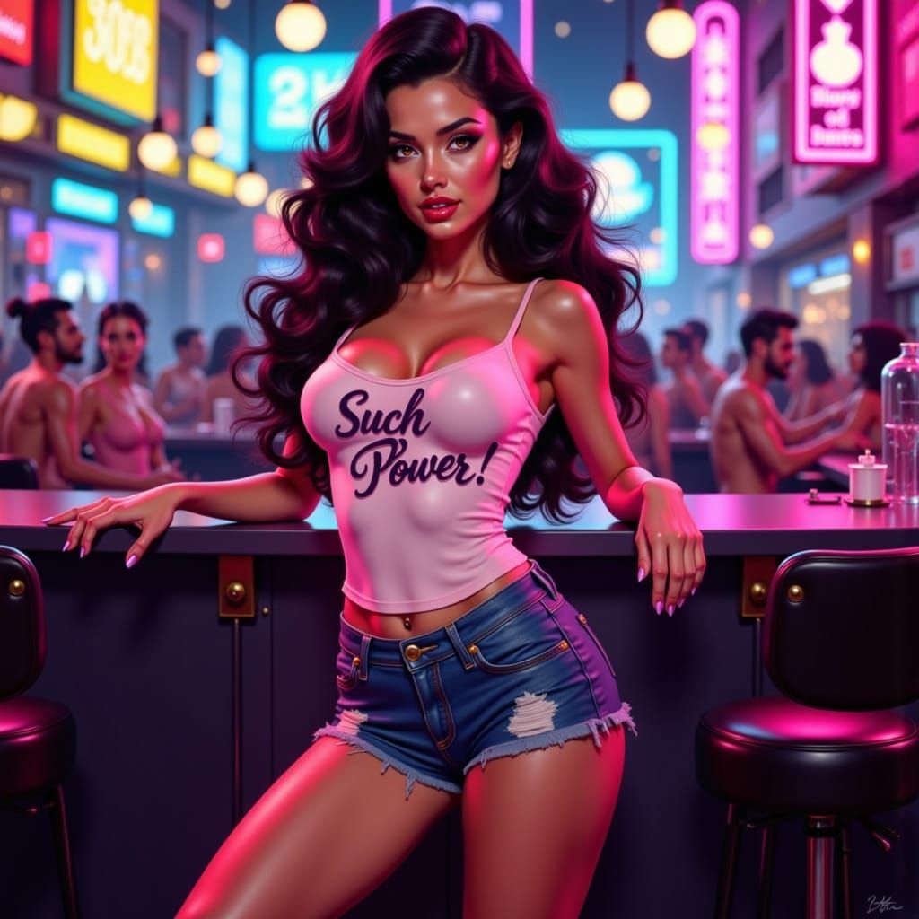 Neon Nightclub Party Gal in Elegant Cursive Style