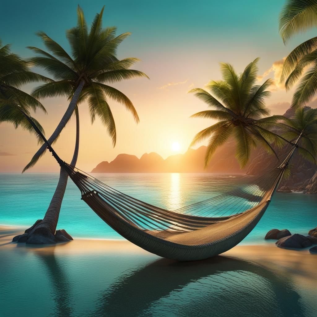 Tranquil Island Oasis at Sunset in 8K