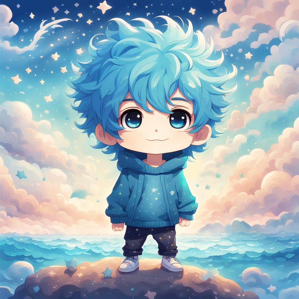 Chibi Boy in Whimsical Pastel Anime World
