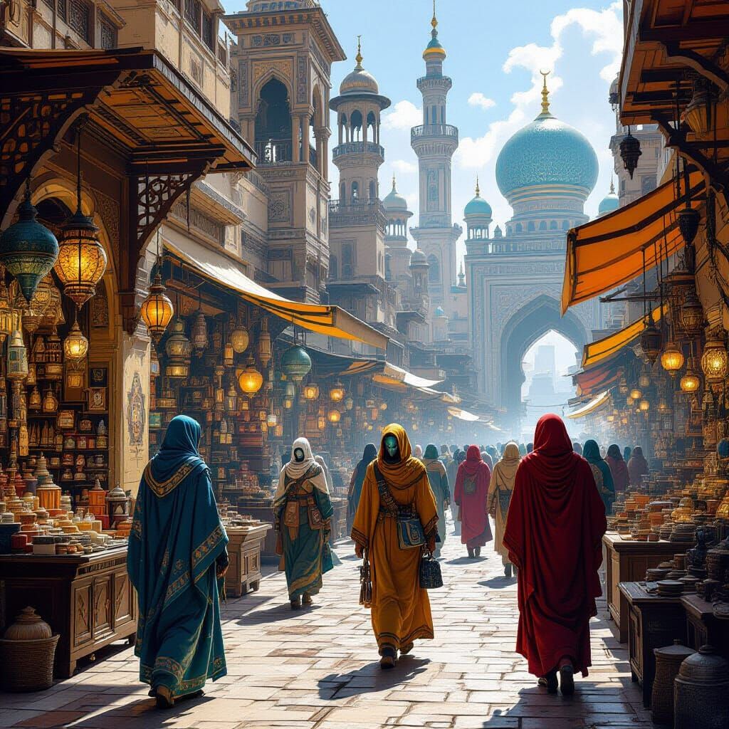 Bustling Alien Marketplace with Exotic Wares