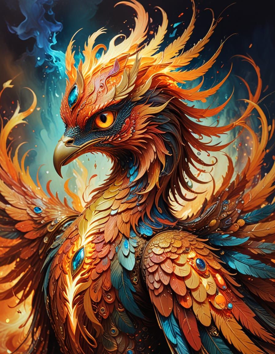 Surreal Fire Phoenix with Sword and Eyepatch