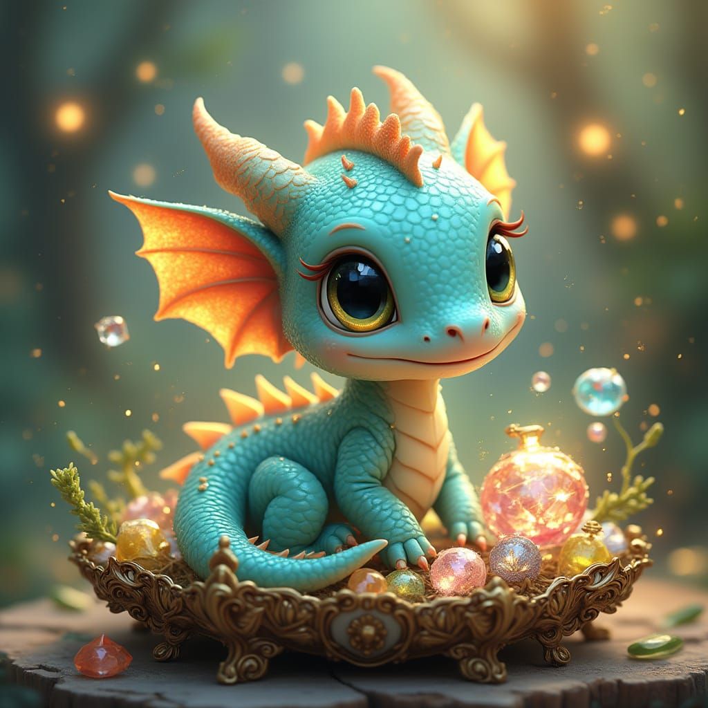 Enchanted Baby Dragon in Whimsical Jewelry Box