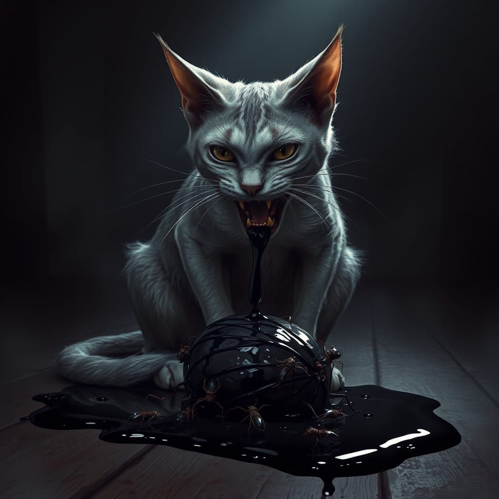 Gaunt Cat and Oily Hairball in Gothic Style