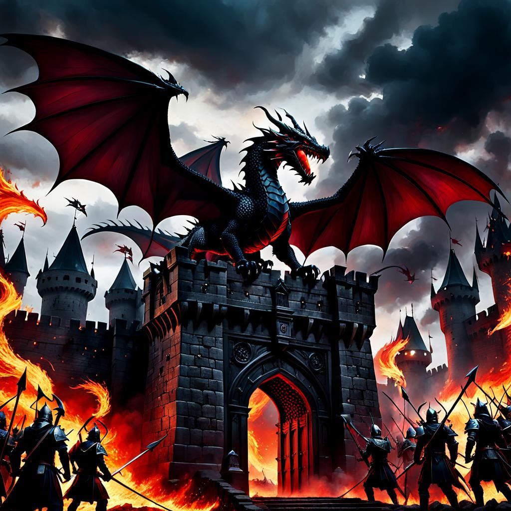 Dragons Guarding Castle Gate in Grandiose Style