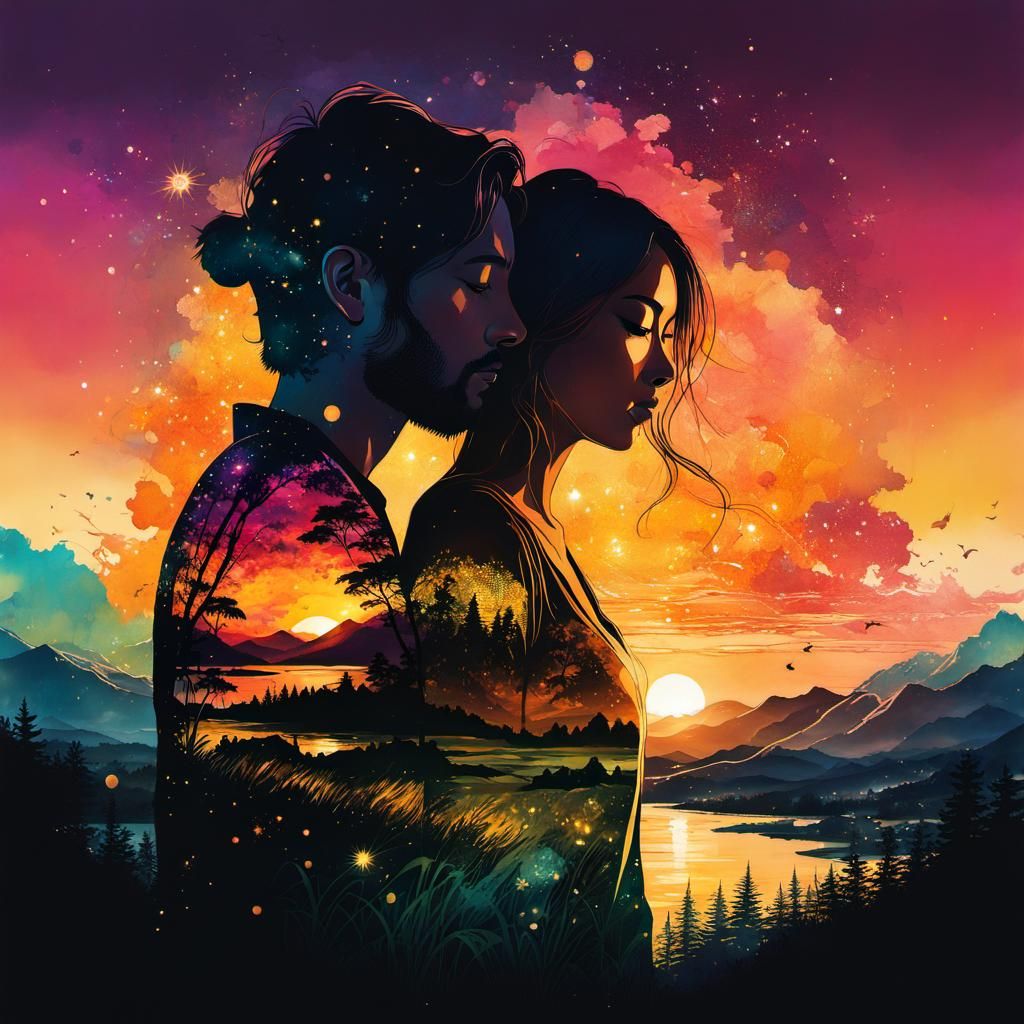 Falling in love double exposure