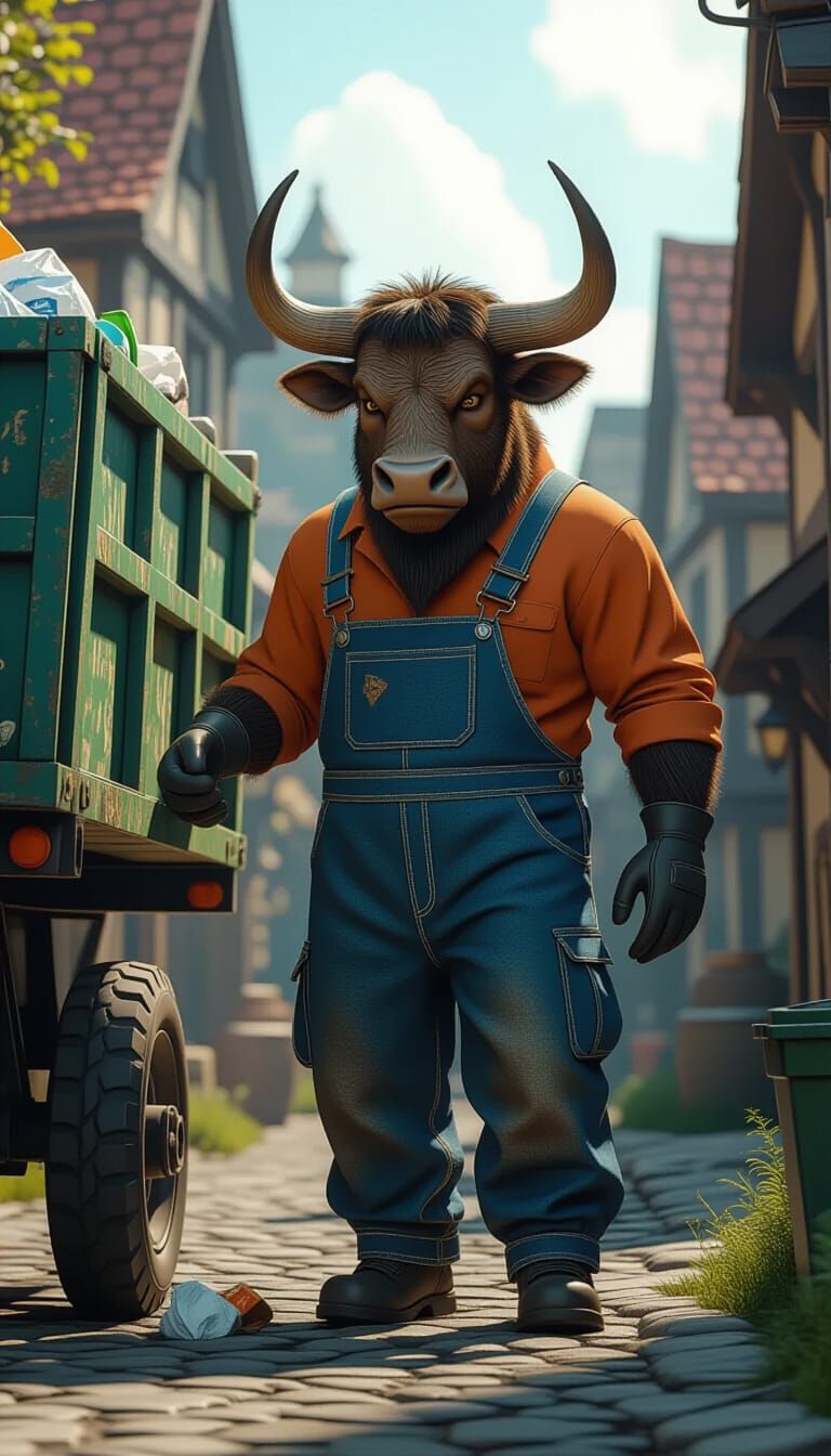 Minotaur Garbage Collector in Fairytale Village