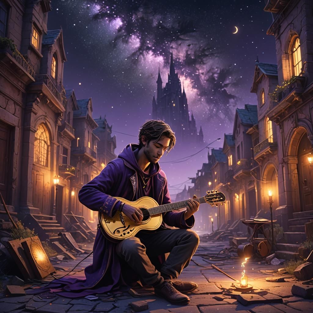 Mystical Musician in Abandoned City Concept Art
