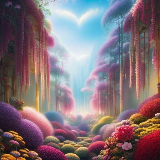 Maximalist Room with Birds and Flowers in Anime Style