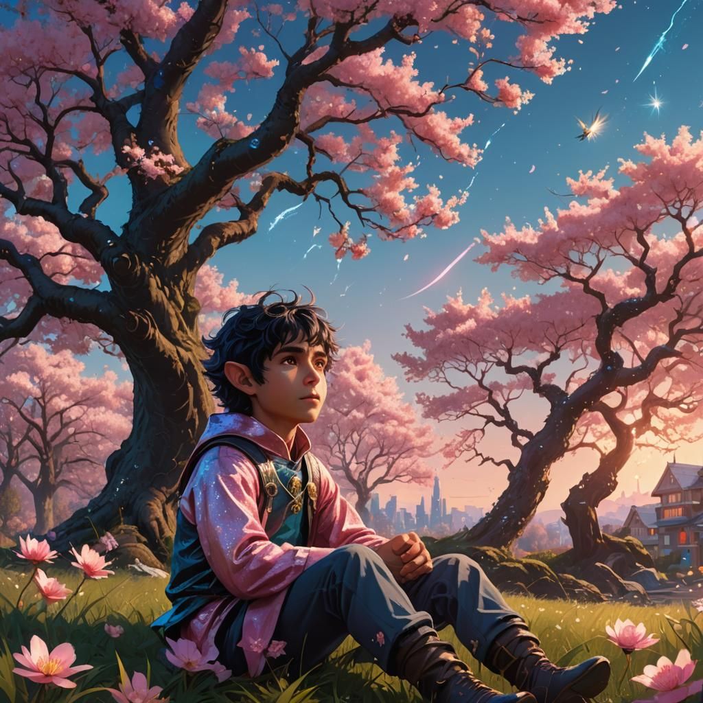 Fantasy Elf with Dragons in Golden Light