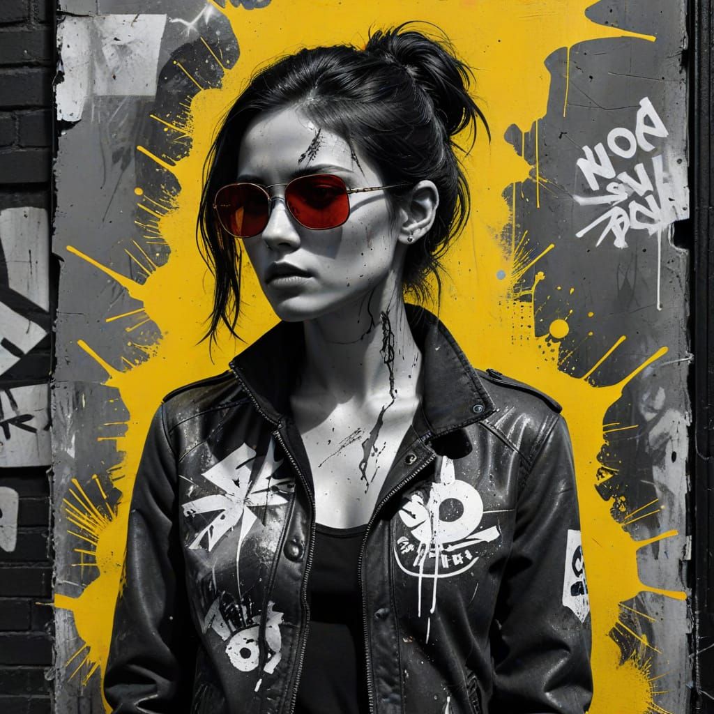 Dystopian Grayscale Portrait with Neon Accents