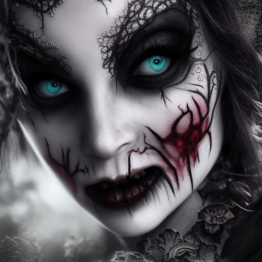 Enraged Vampire with Face Paint in Gothic Art Style