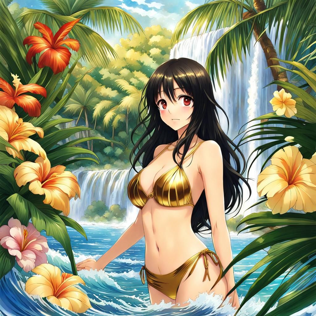Anime Art: Indonesian Woman in Gold Bikini