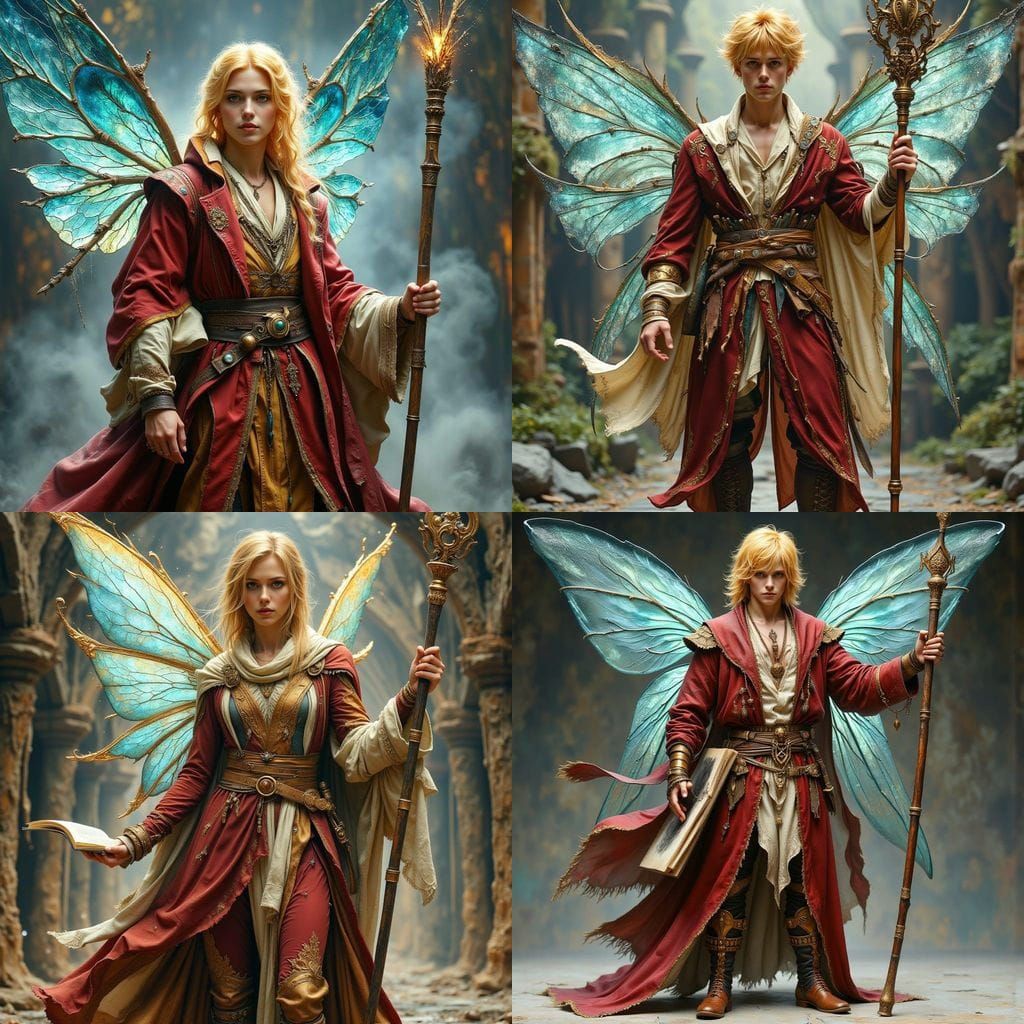 Fairy Cleric with Golden Hair and Burgundy Robe