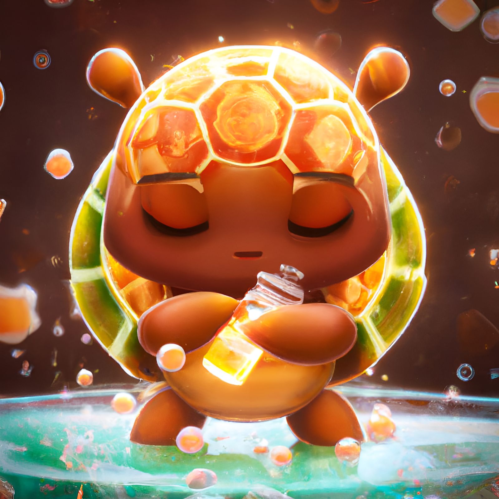 Adorable Honeycomb Turtle Character Design in Digital Art