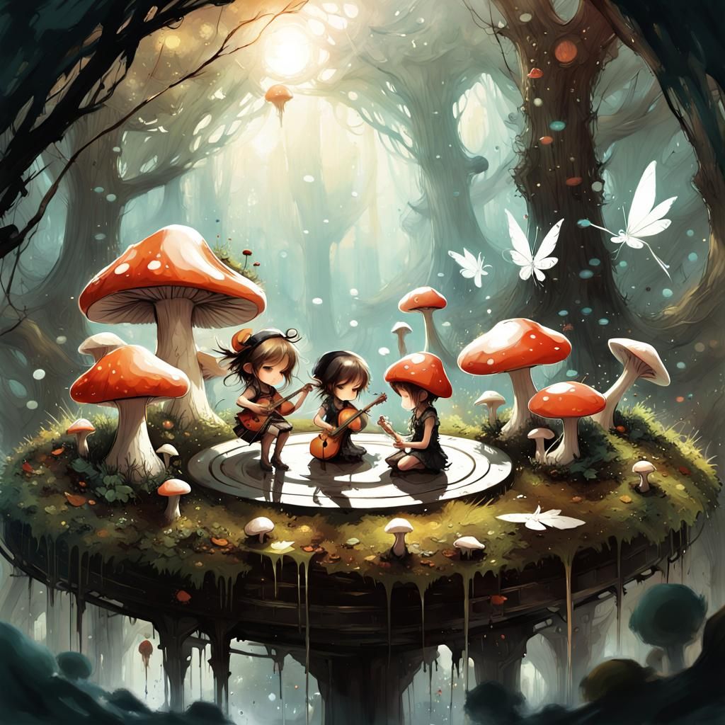 Chibi Nature Fairies Orchestra in Enchanted Garden