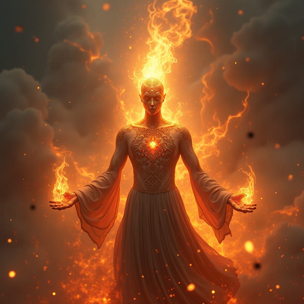 A Godly Matchstick Figure Radiates Divine Light in a Celesti...