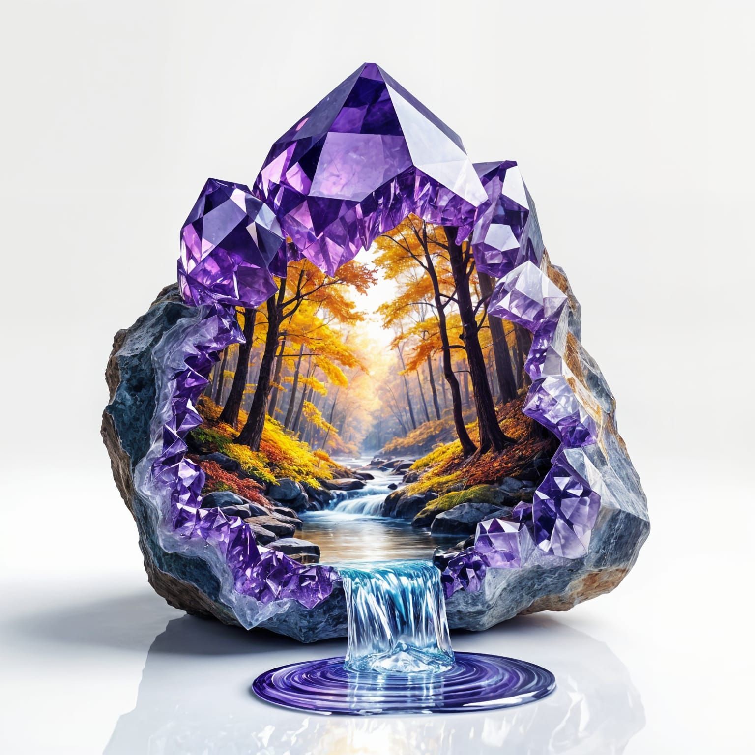Amethyst Crystal with Miniature Autumn Forest Scene