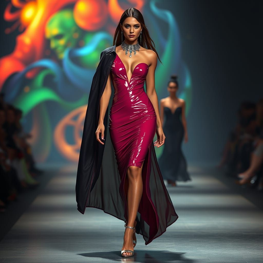 Sultry Model Struts Down Catwalk in Latex and Steel