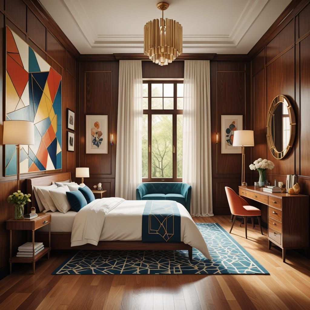 Neo-Cubist Bedroom with Art Deco Accents