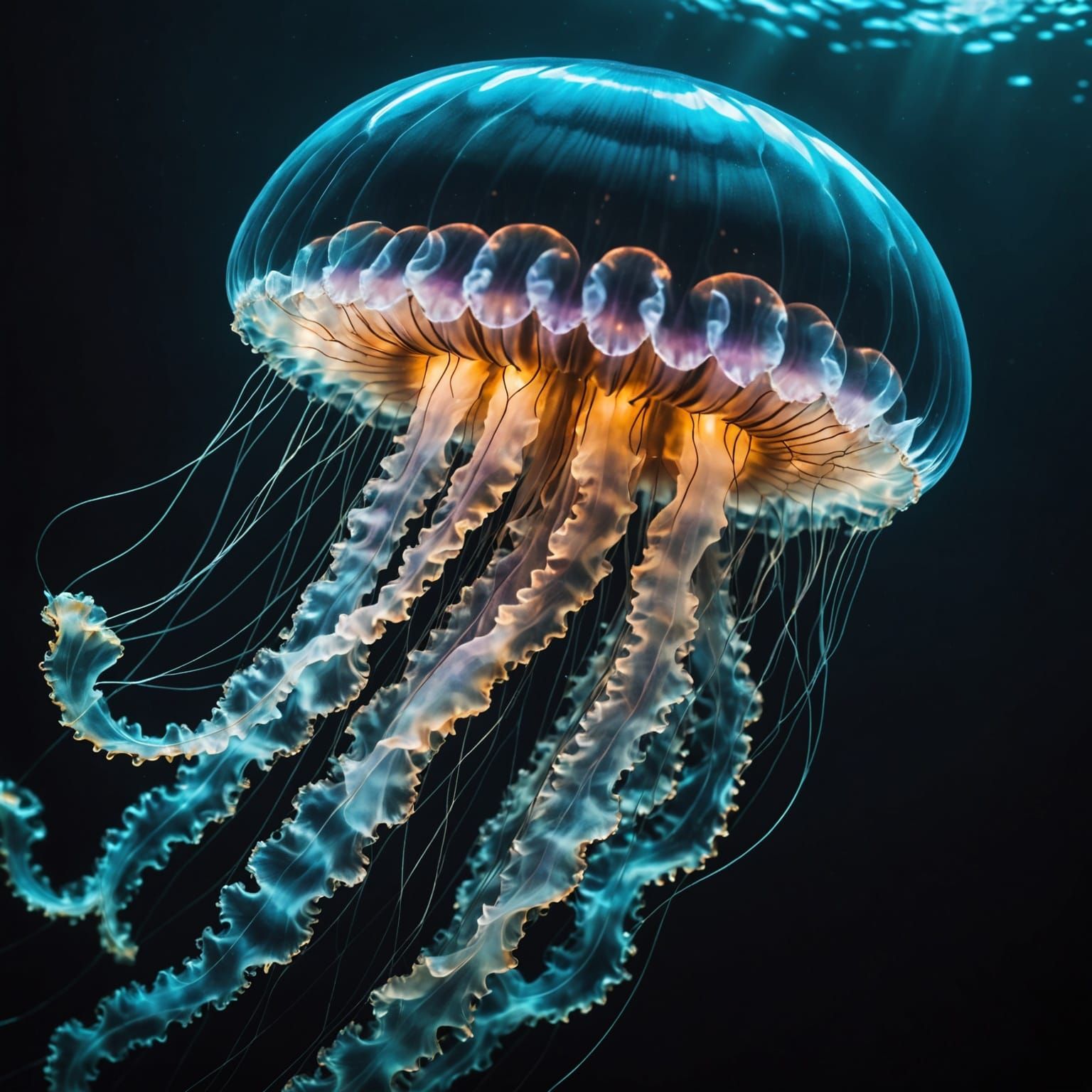 Glowing Jellyfish in Dark Ocean Depths