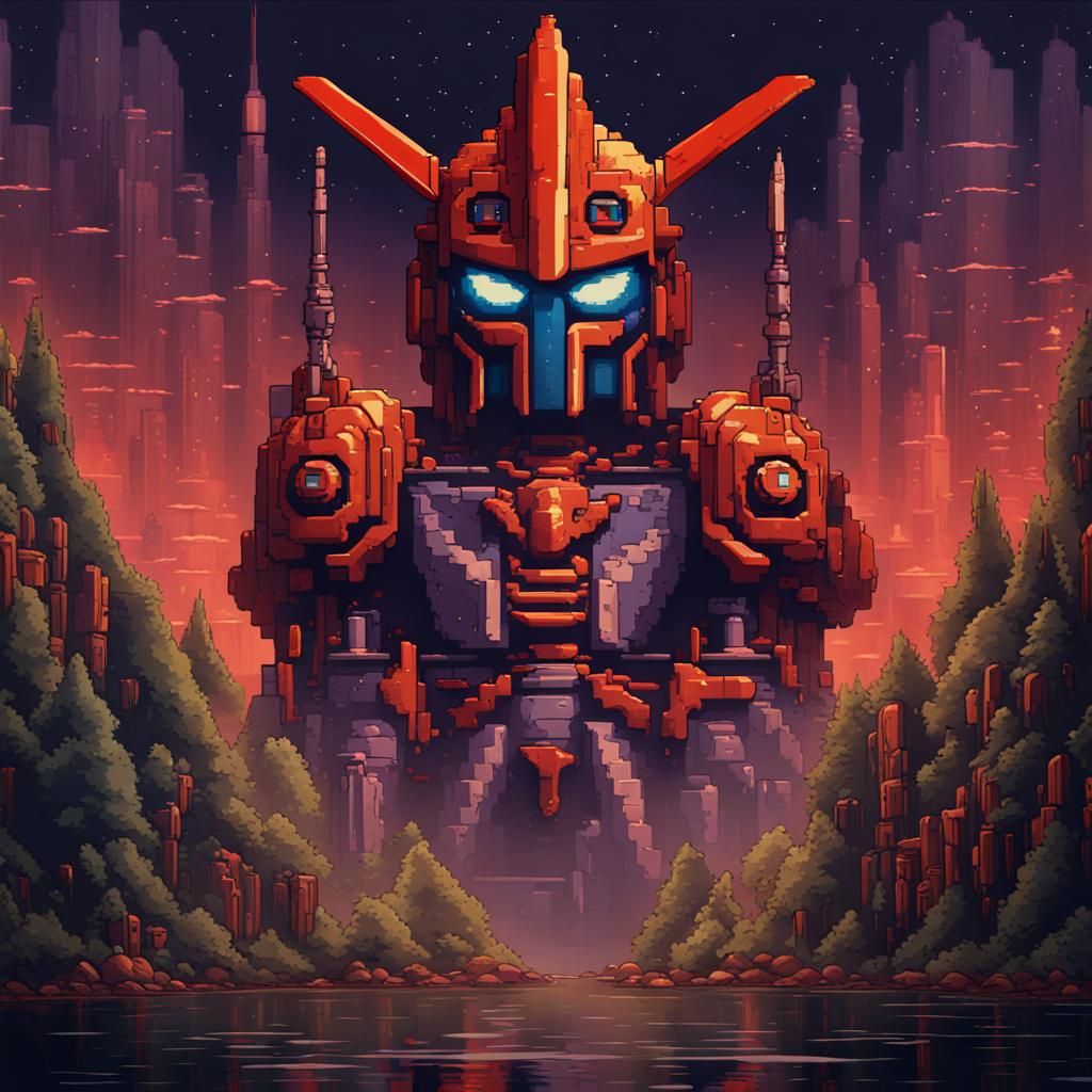 Goldorak Portrait in 8-bit Pixel Art Style