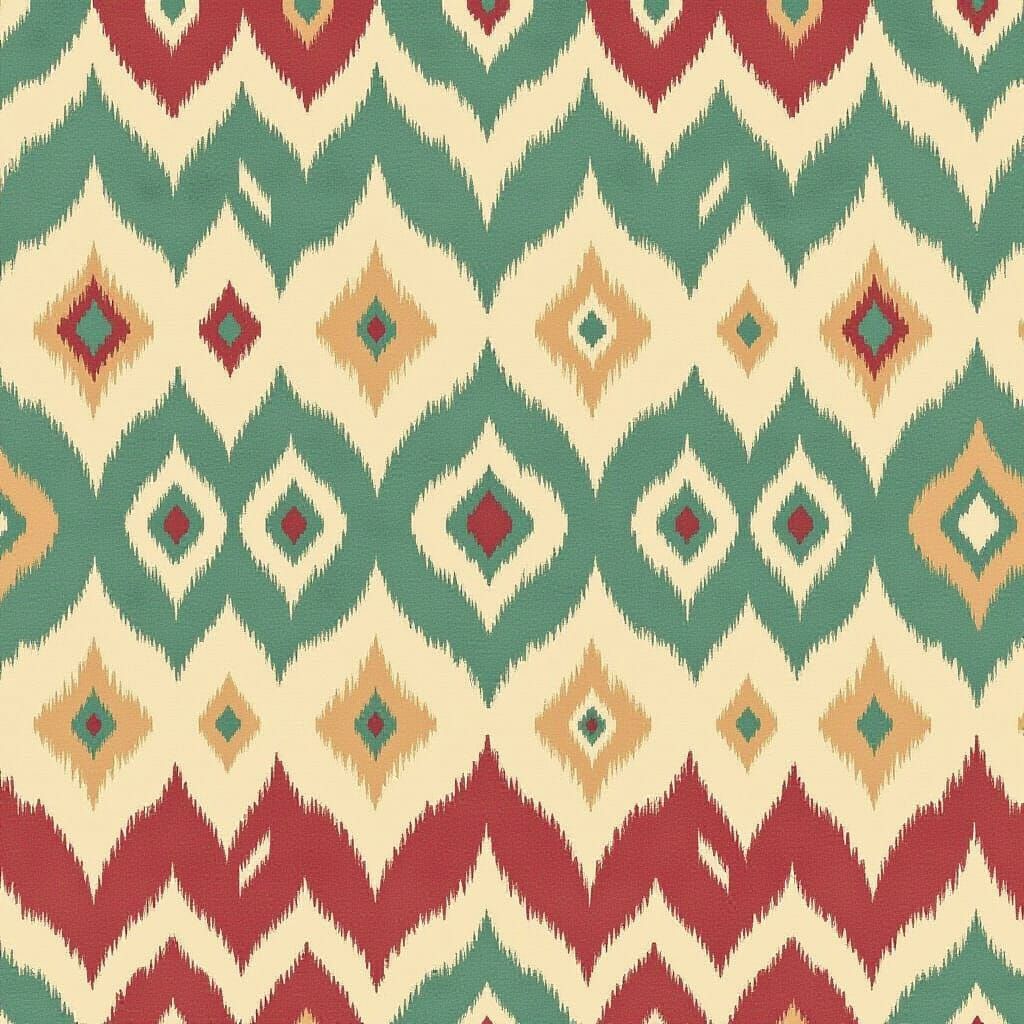 Ikat Wave Bands with Tribal Motifs as Oil Painting