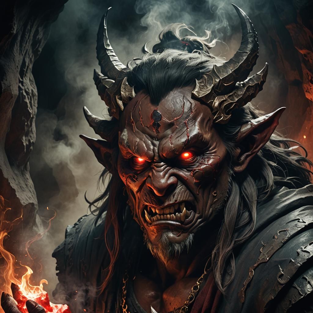 Oni Grand Mage Casting Spell in Dark Fantasy Style